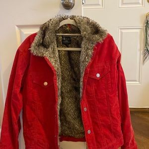 Red Corduroy Urban Outfitter Fur Jacket